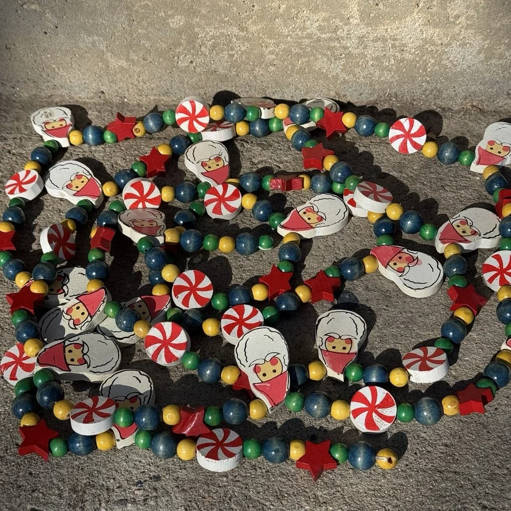 VTG Pair Of Santa Christmas Garland Candy Land Core Whimsical Colorful Decor 9ft
